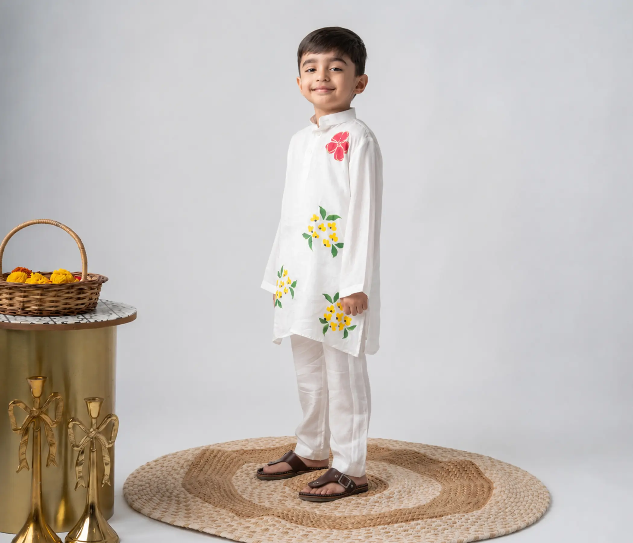 Boys Handpainted Clothes – Pure White Kurta Pajama  for Boys